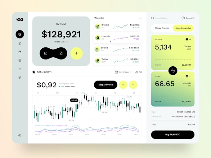 Gig Preview - Crypto wallet app, trading platform, decentralized finance app, landing page