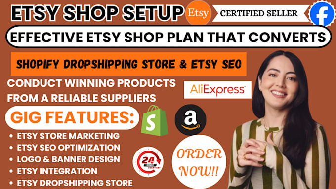 Gig Preview - Setup etsy shop, shopify dropshipping store,etsy SEO etsy product listing