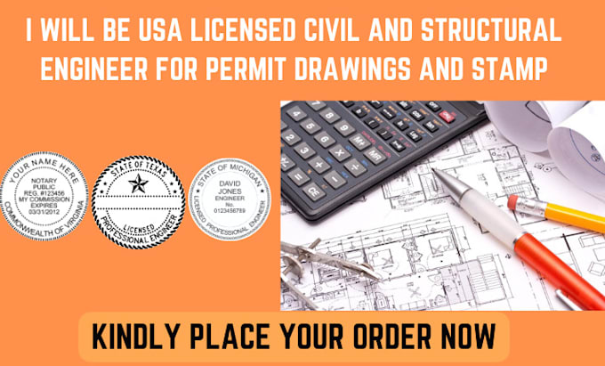 Gig Preview - Be USA licensed civil and structural engineer for permit drawings and stamp