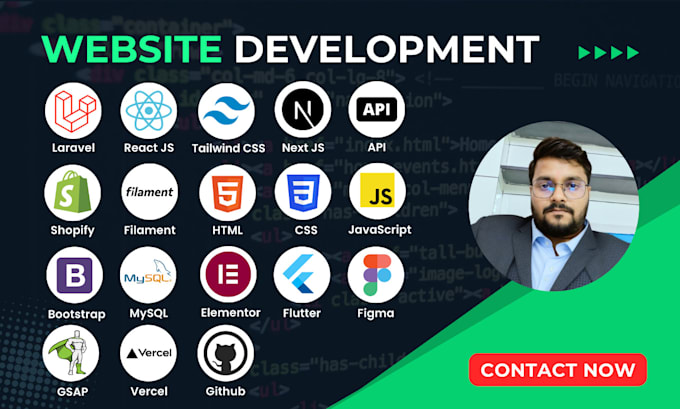 Gig Preview - Do website development as full stack web developer, frontend, backend developer