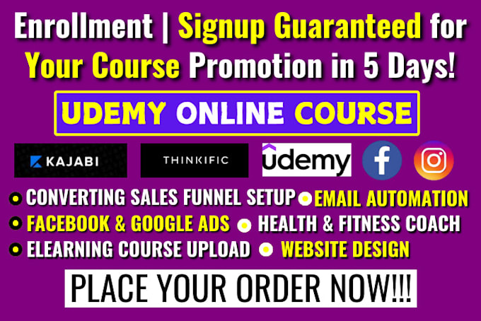 Gig Preview - Promote udemy online course, fitness, mental health, kajabi course sales funnel