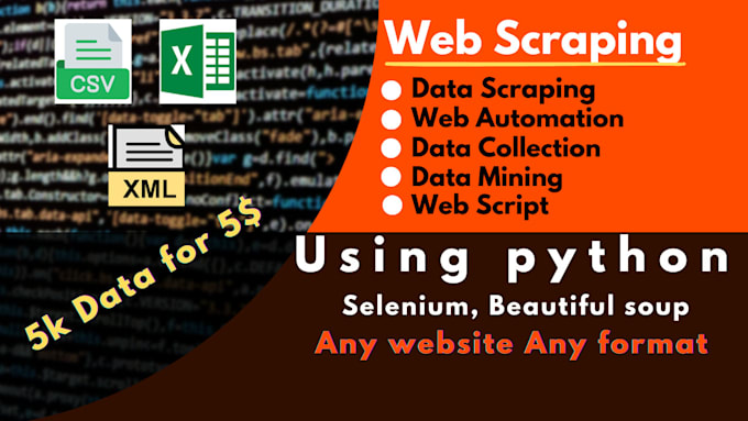 Gig Preview - Python web scraping, web automation, data scraping, data mining