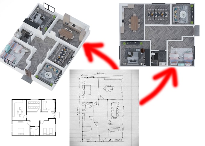 Bestseller - 2d plan to  3d plan for your interior design