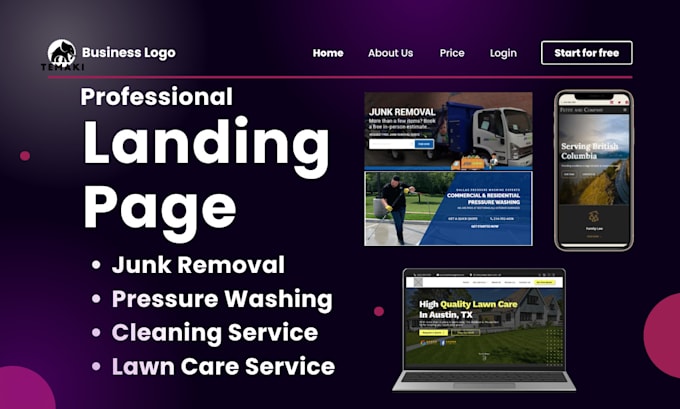 Gig Preview - Make junk removal, pressure washing, cleaning, and lawn care landing page