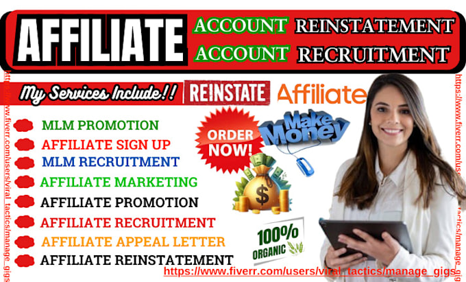 Gig Preview - Affiliate recruitment, affiliate link promotion, MLM sales funnel, link sign up