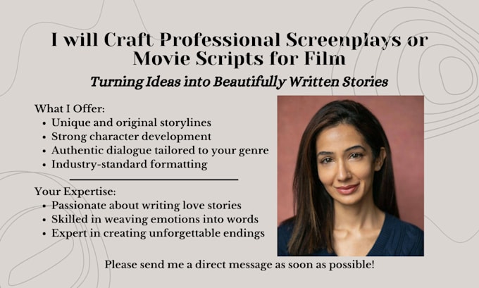 Gig Preview - Provide expertly written screenplays and scripts designed for success