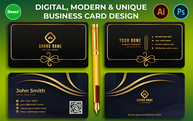 Gig Preview - Design digital luxury unique and modern business cards, logo