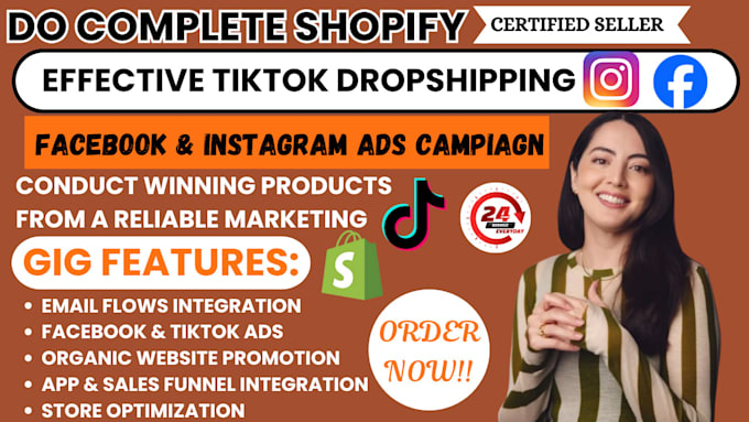 Gig Preview - Do complete shopify marketing, shopify facebook ig , tiktok dropshipping