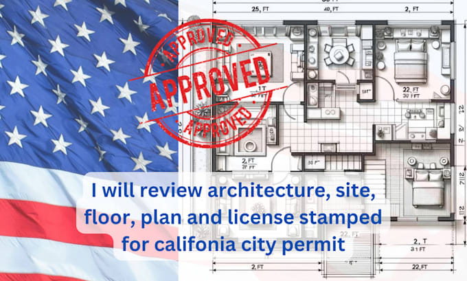 Gig Preview - Review, seal architectural license stamp, site, floor plan for USA city permit