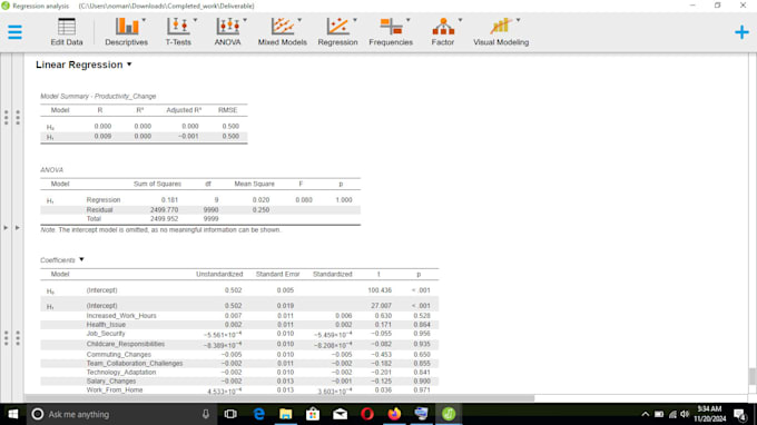 Gig Preview - Do linear, logistic, multiple regression analysis in spss, python, rstudio, jasp