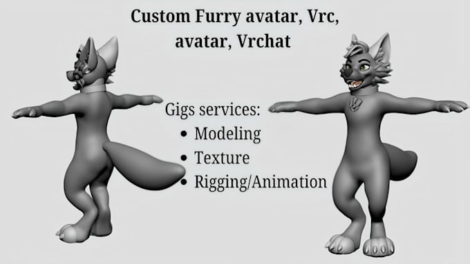 Gig Preview - Do vrchat avatar, furry vtuber,  3d nsfw model, fursona vtuber, furry avatar