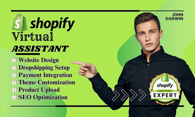 Gig Preview - Do shopify virtual assistant shopify dropshipping website design shopify website