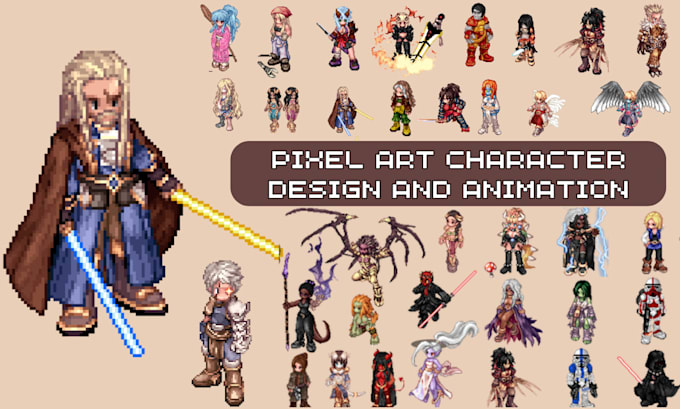 Gig Preview - Create pixel art character illustration sprite sheet animation rpg maker pokemon