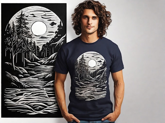 Gig Preview - Design a beautiful linocut t shirt in my art style