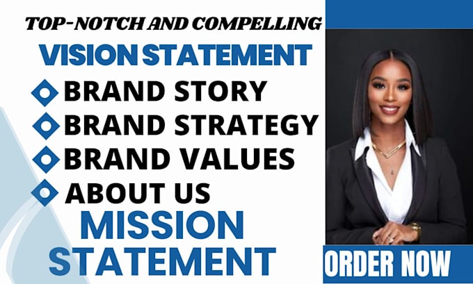 Gig Preview - Write mission and vision statement about us brand story, strategy and values