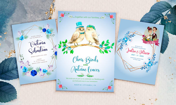 Gig Preview - Design stunning wedding invitation cards with couple illustrations