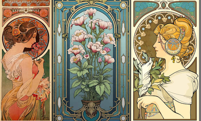 Gig Preview - Draw art nouveau illustration, album cover, art deco, retro vintage art portrait