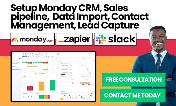 Gig Preview - Do monday crm sales pipeline contact management lead capturing data import track