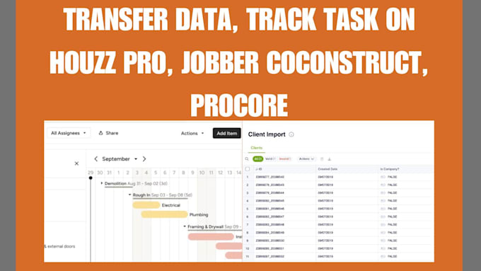 Bestseller - transfer data, track task on houzz pro, jobber coconstruct, procore