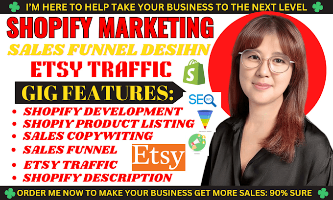 Gig Preview - Do complete shopify marketing sales funnel to boost shopify sales etsy traffic