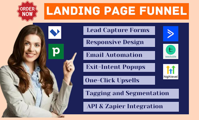 Gig Preview - Build landing page funnel activecampaign landingi teachable pipedrive highlevel