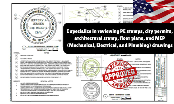 Gig Preview - Sign architectural stamp, ca stamp, texas, florida stamp, city permit, pe stamp