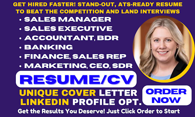 Gig Preview - Craft resume for sales, sales executive, sales manager, finance, marketing, sdr