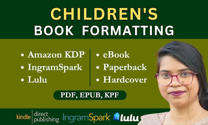 Gig Preview - Do children book formatting, layout design for amazon KDP lulu ingramspark