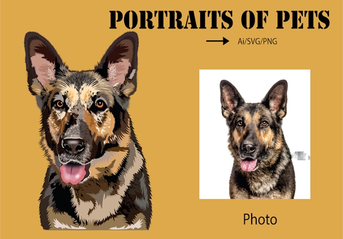 Gig Preview - Draw a vector portrait of dog, cat and any pet