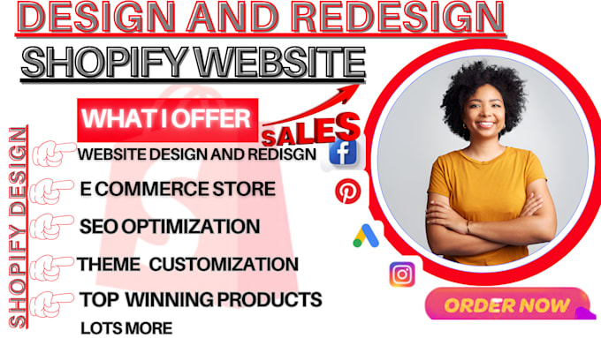 Gig Preview - Design shopify store and redesign shopify website shopify dropshipping store