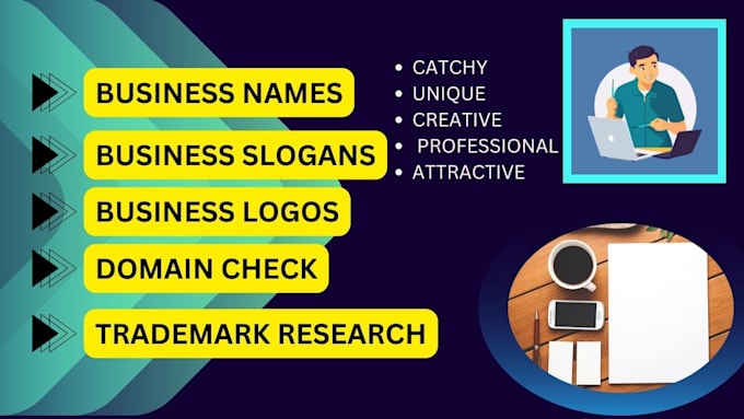 Gig Preview - Create 10 unique and catchy business name and slogan for your business