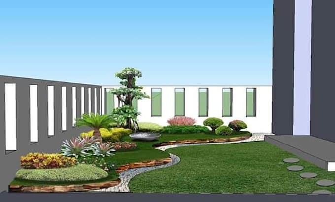 Gig Preview - Create modern backyard garden 3d landscape design rendering patio garden