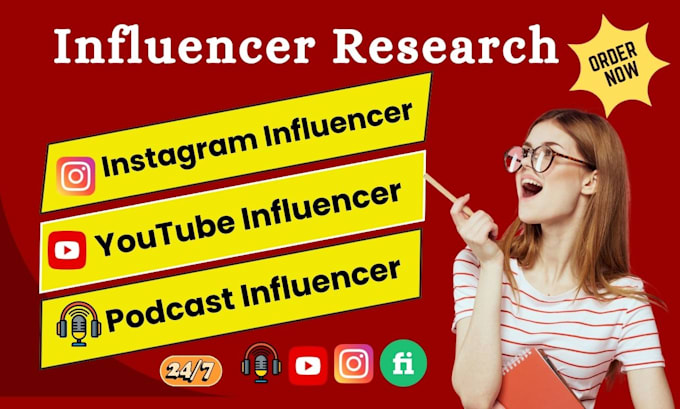 Gig Preview - Find podcast youtube instagram influencer research and email leads