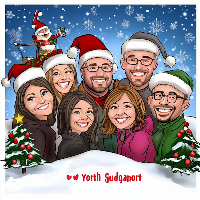 Gig Preview - Draw your group christmas, holiday cartoon caricature card