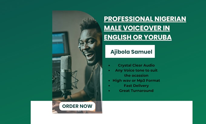 Gig Preview - Record high quality nigerian english and yoruba voice over