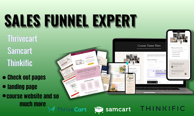 Gig Preview - Build online course, thinkific samcart thrivecart landing page, funnel