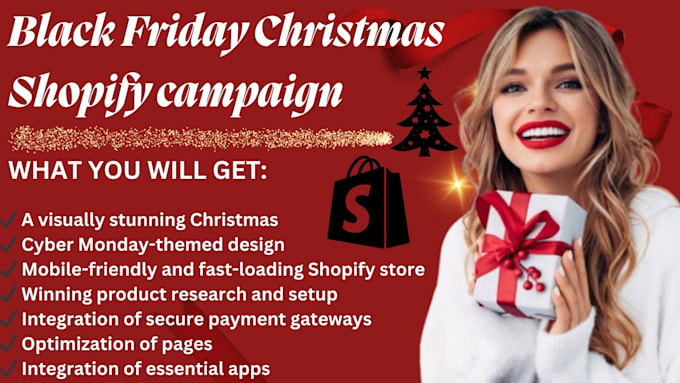 Gig Preview - Design rebrand christmas shopify dropshipping store cyber monday shopify website