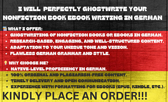 Gig Preview - Perfectly ghostwrite your nonfiction book ebook writing in german