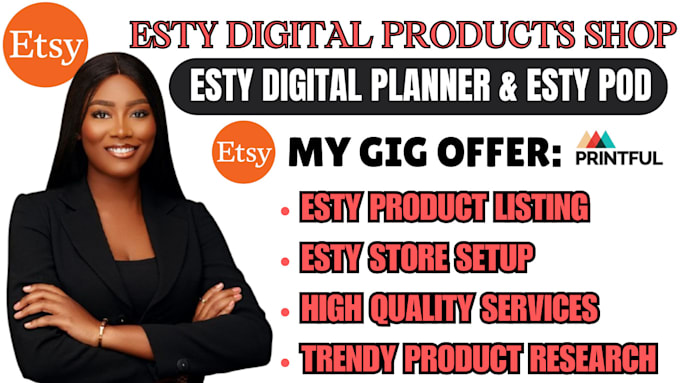 Gig Preview - Setup esty shop digital product esty seo rank esty listing esty sales esty pod