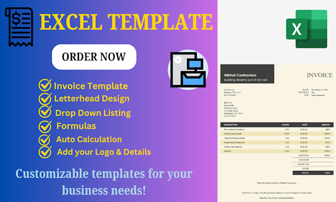 Bestseller - create professional excel invoices, letterheads, and business cards