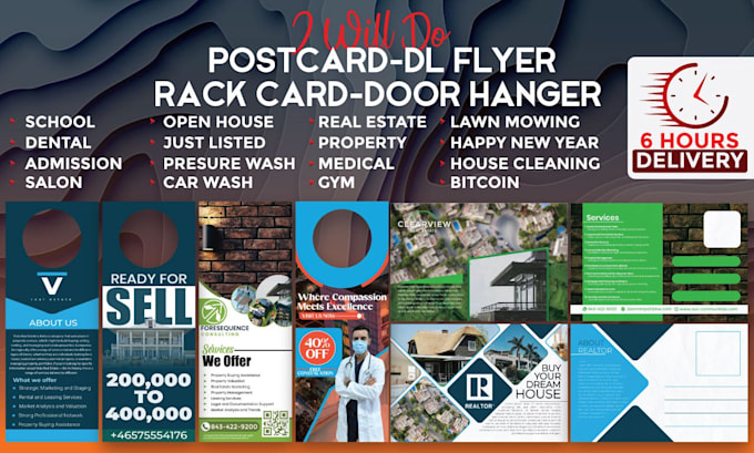 Gig Preview - Do amazing real estate property postcard dl flyer rack card door hanger in 6 hrs