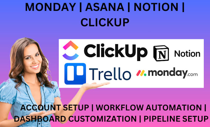 Gig Preview - Setup monday crm asana trello notion clickup monday project management notion ai