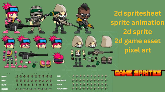 Gig Preview - Draw 2d sprite sheet character pixel art 2d sprite animation for 2d game assets