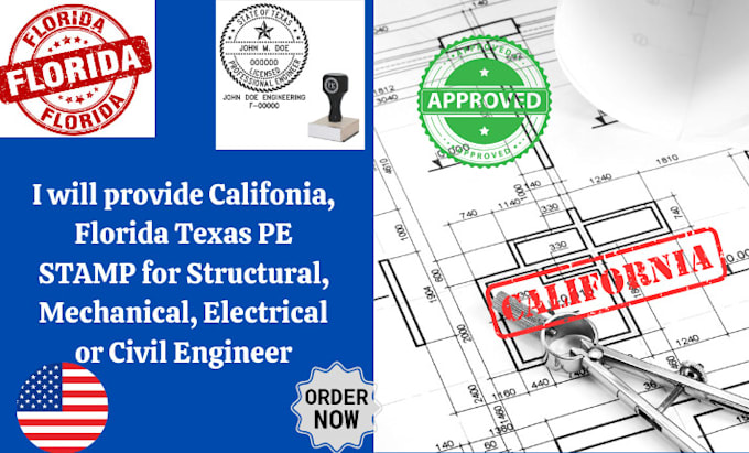 Gig Preview - Review and do califonia, florida pe stamp architectural structural city permit