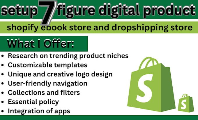 Gig Preview - Setup 7 figure digital product shopify ebook store and dropshipping store