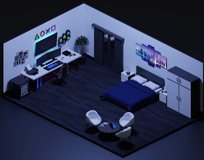 Gig Preview - Create a high quality 3d isometric room design, 3d isometric environment for you