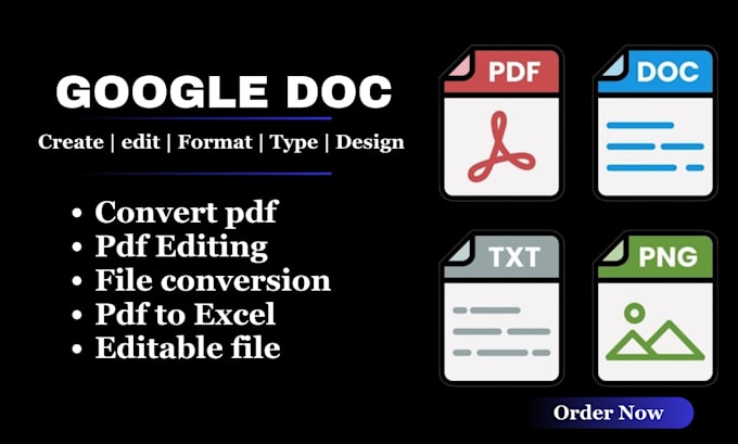 Gig Preview - Create or fix document in google doc PDF to excel, slides,design microsoft word