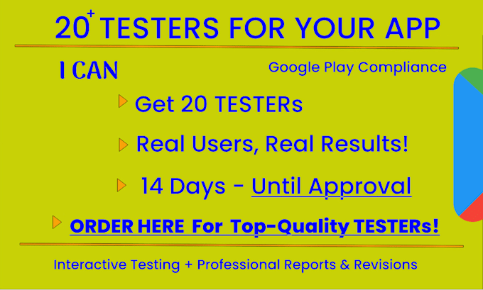 Gig Preview - Provide 12 testers or 20 testers google play console app publish closed testing