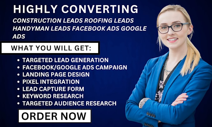 Gig Preview - Generate construction leads roofing leads handyman leads facebook ads google ads