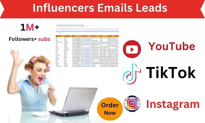 Gig Preview - Find top instagram, youtube and tiktok influencer email list